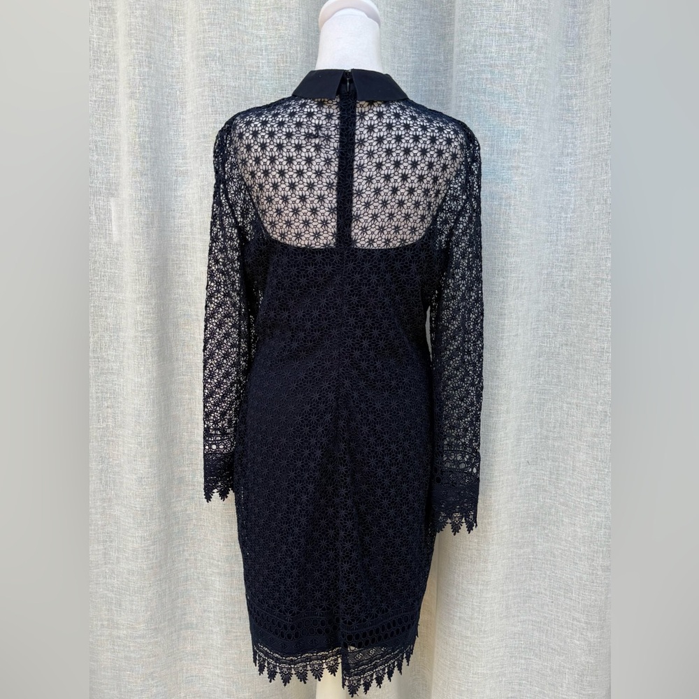 Lauren Ralph Lauren navy blue lace floral under slip long sleeve dress - Picture 3 of 11